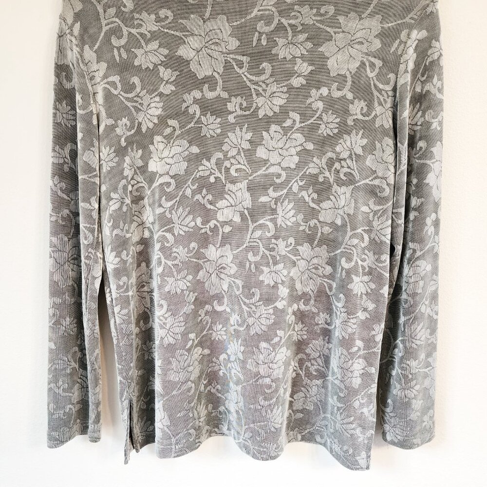 Vintage Y2k 70s Clio PM LongSleeve Gray Floral Top Whimsigoth Retro Disco - Picture 9 of 15
